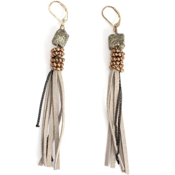 Hart and Fox Boutique Jewelry - Hematite Nugget Leather Fringe Earrings Hart and Fox Boutique Jewelry - Hematite Nugget Leather Fringe Earrings